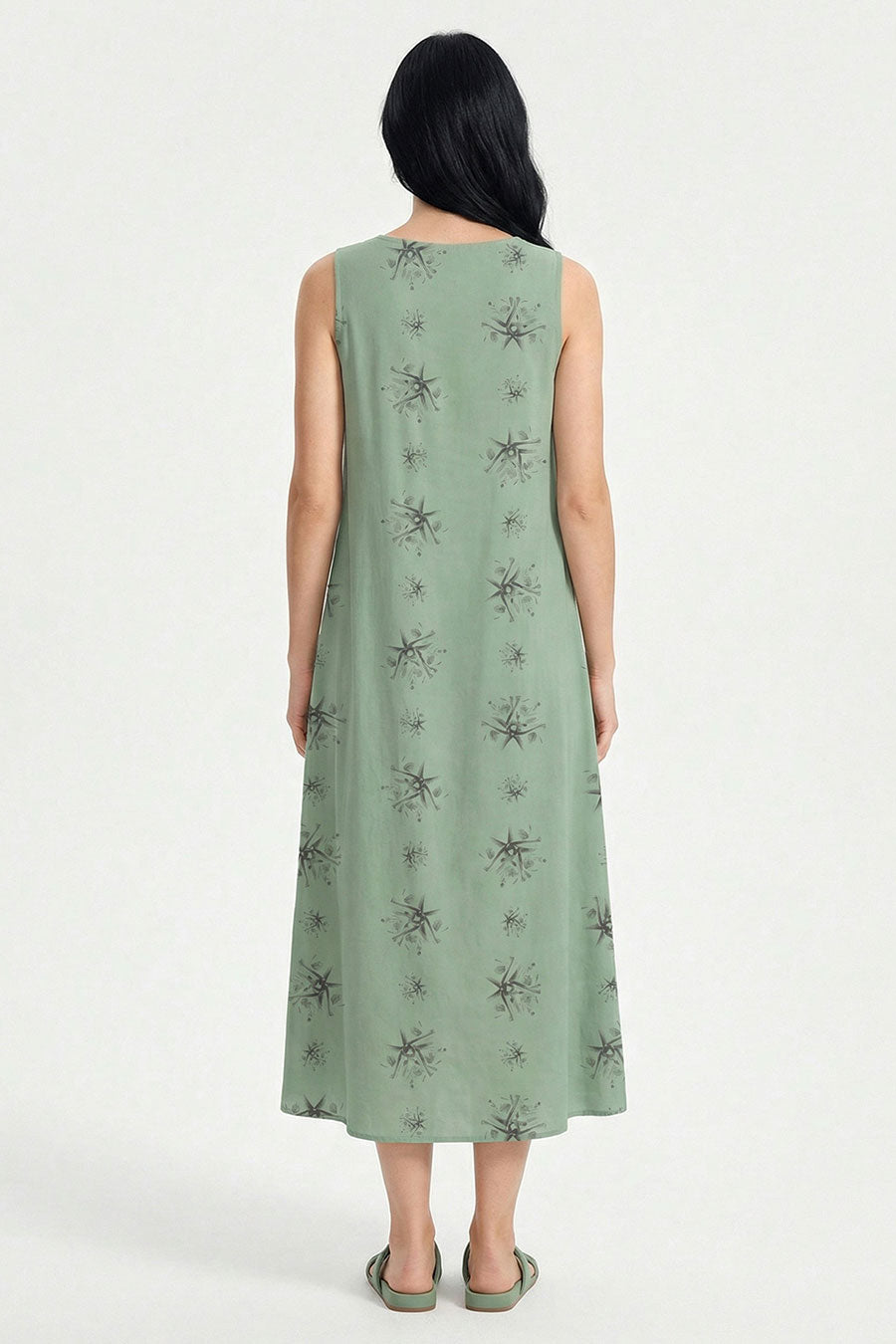 Green Auralith Printed Sleeveless Dress