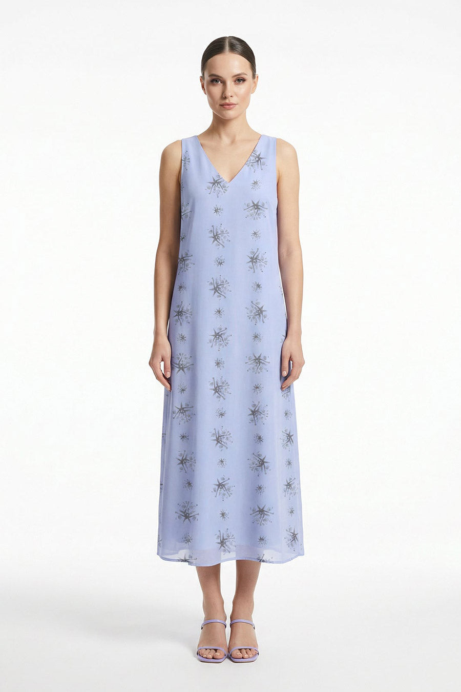 Blue Auralith Printed Sleeveless Dress