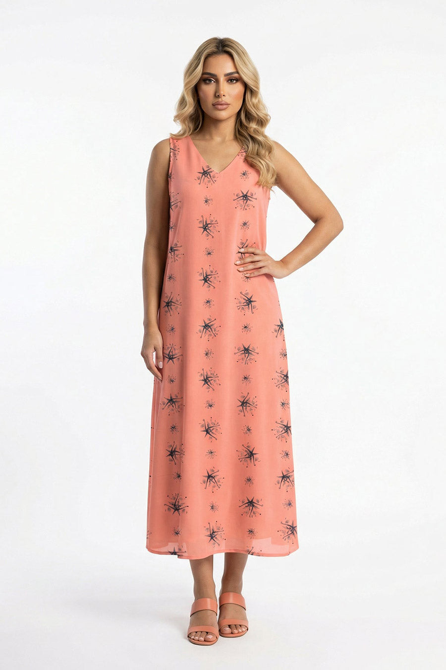 Orange Auralith Printed Sleeveless Dress