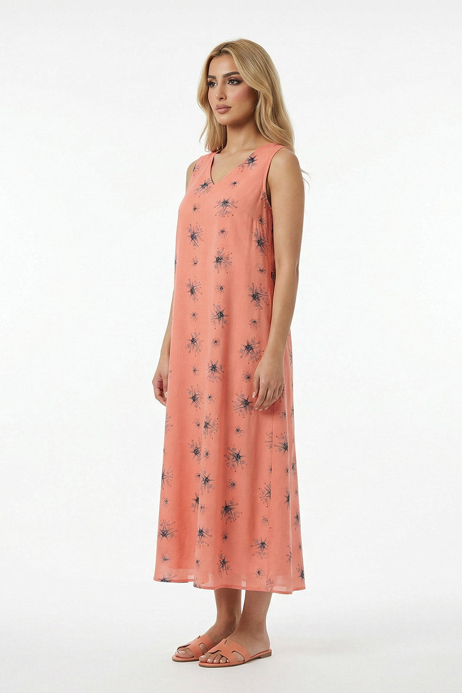 Orange Auralith Printed Sleeveless Dress