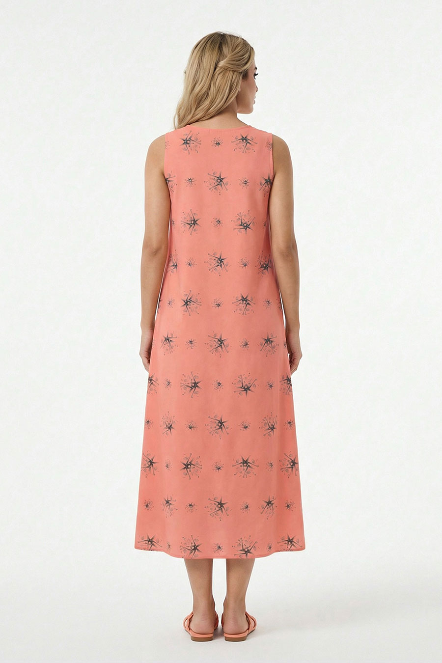 Orange Auralith Printed Sleeveless Dress