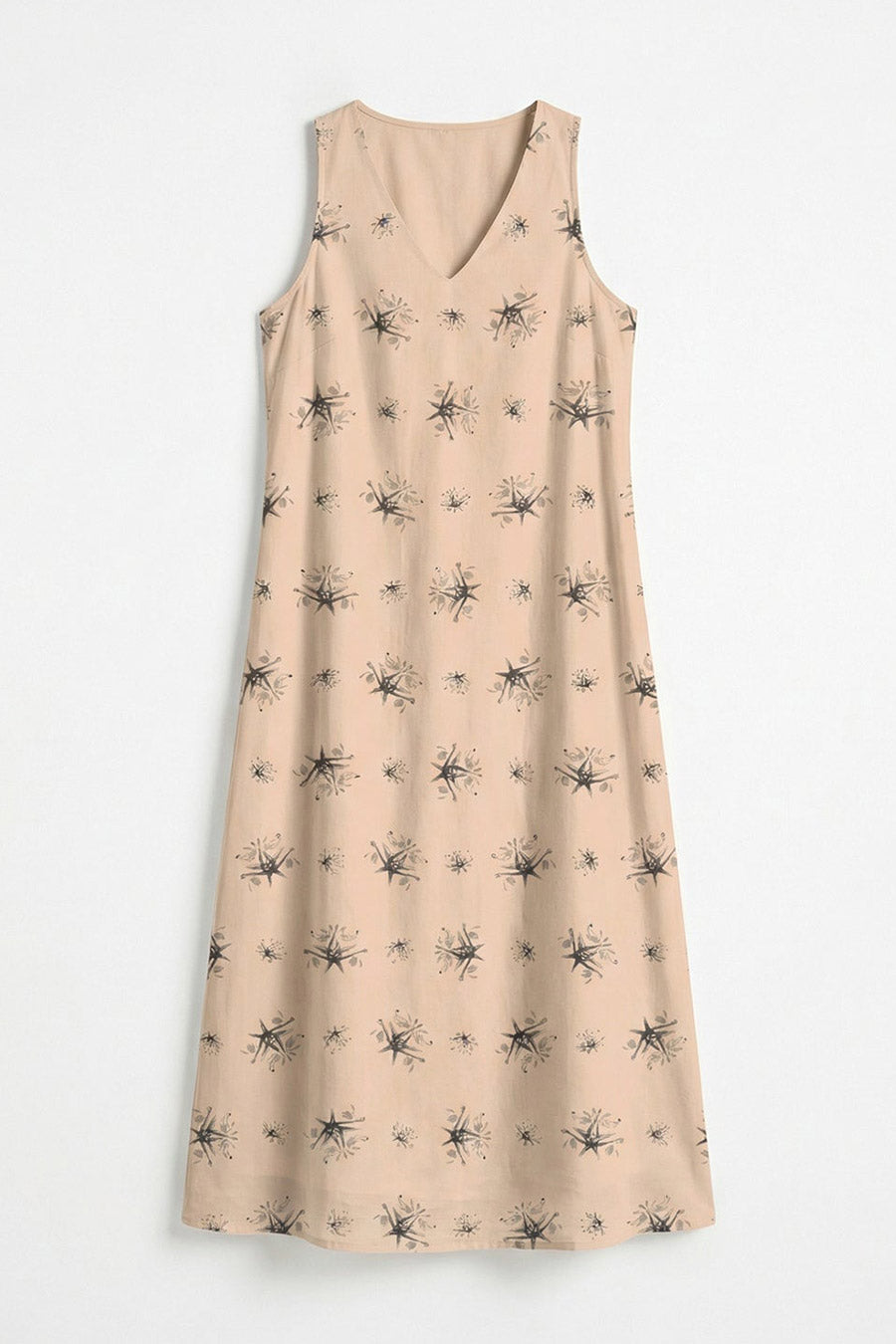 Beige Auralith Printed Sleeveless Dress