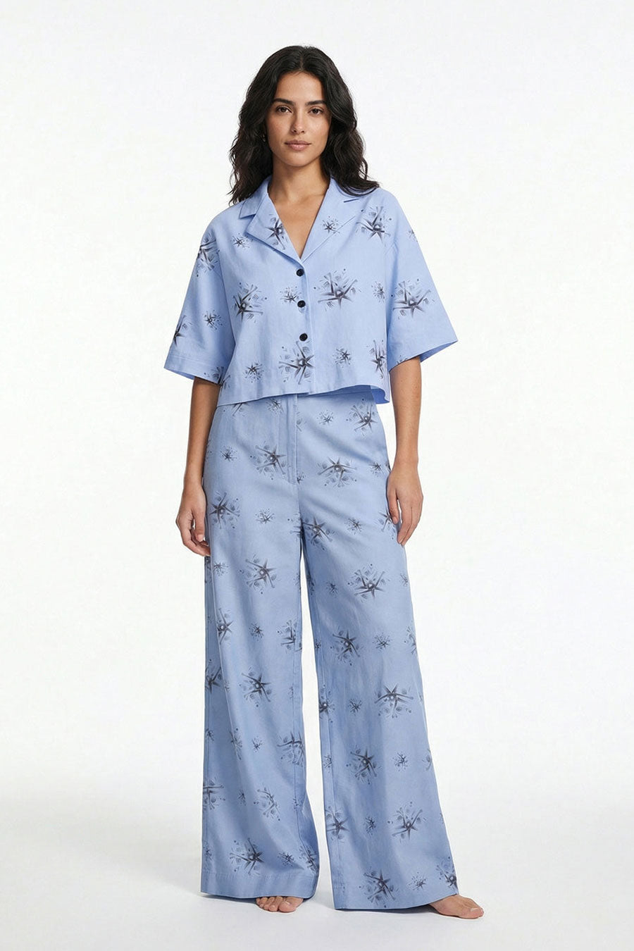 Blue Auralith Printed Wide Pants
