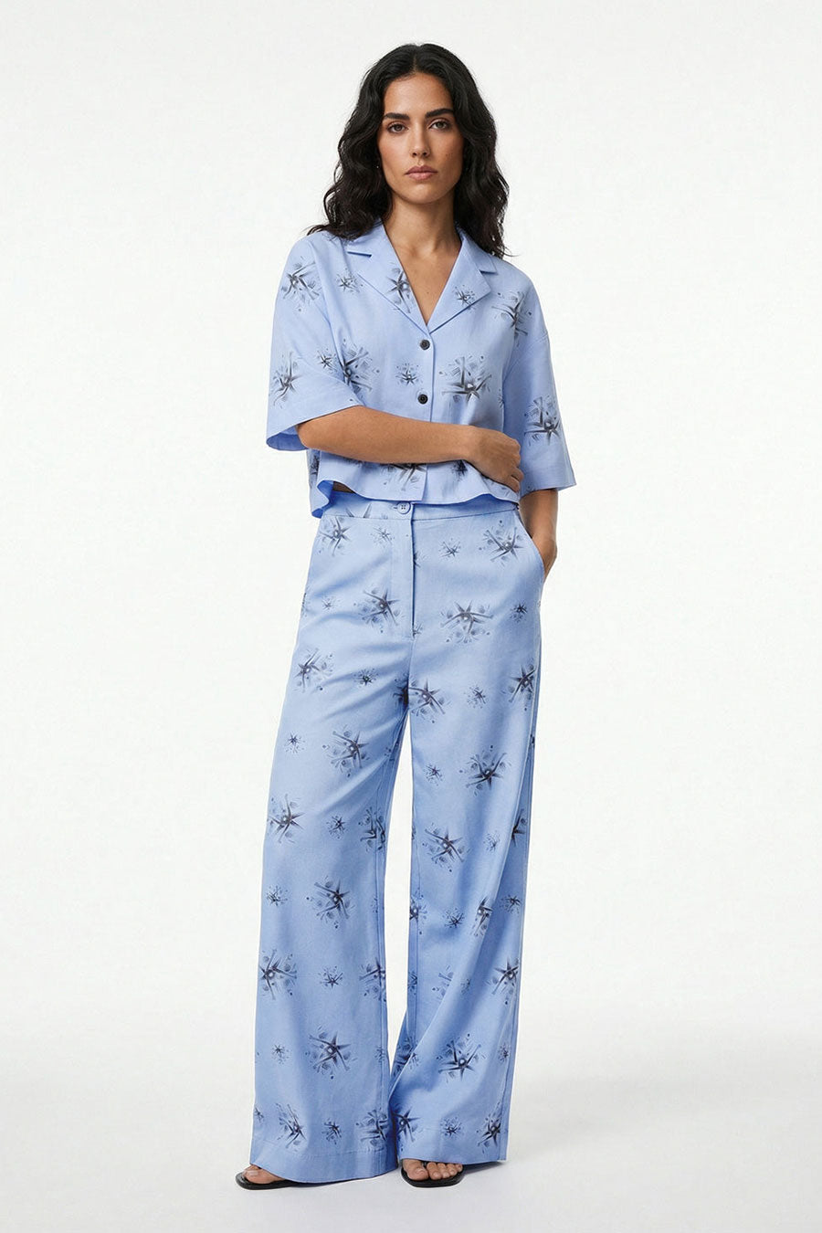 Blue Auralith Printed Wide Pants