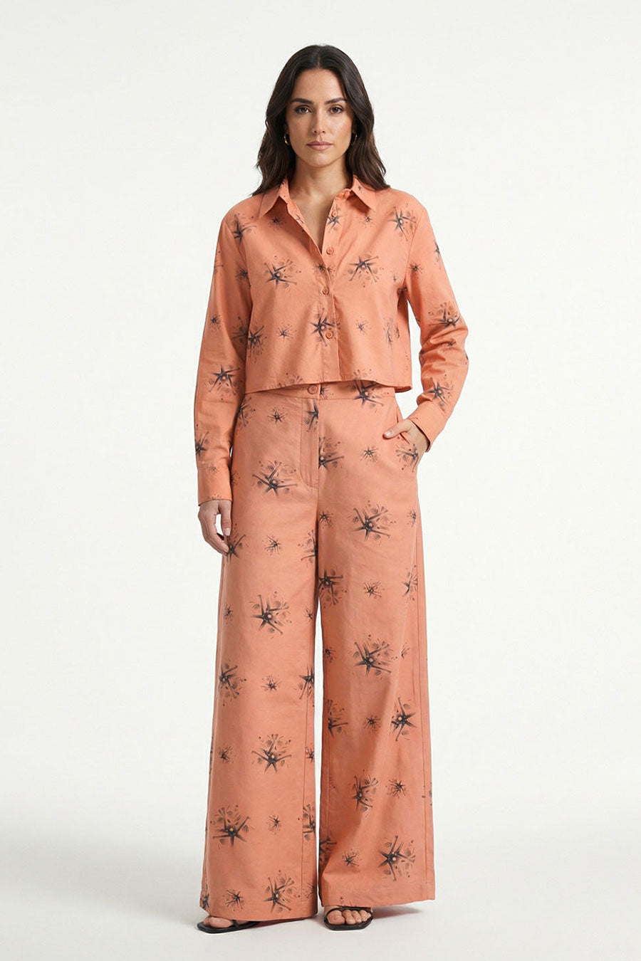 Orange Auralith Printed Wide Pants