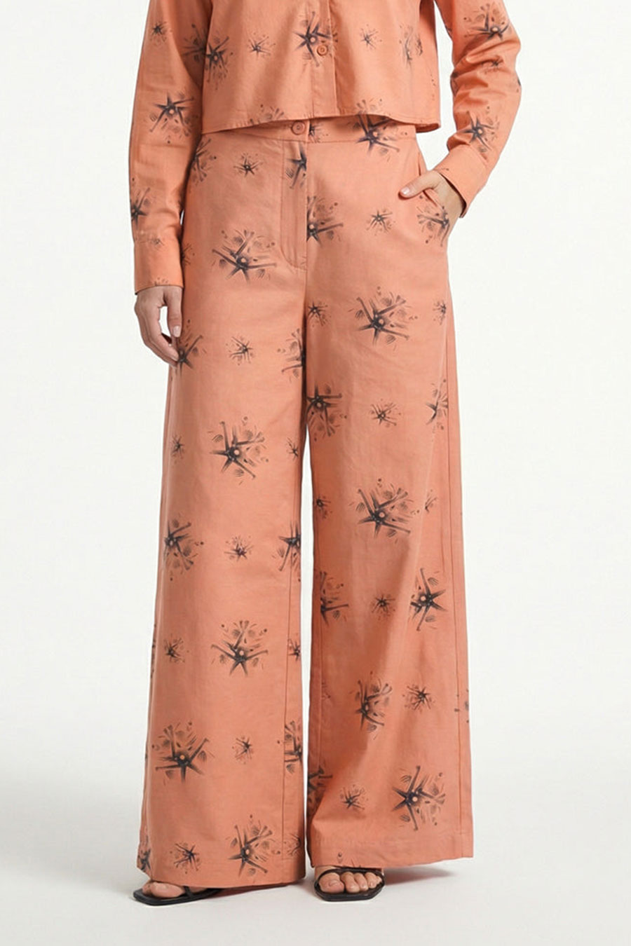 Orange Auralith Printed Wide Pants