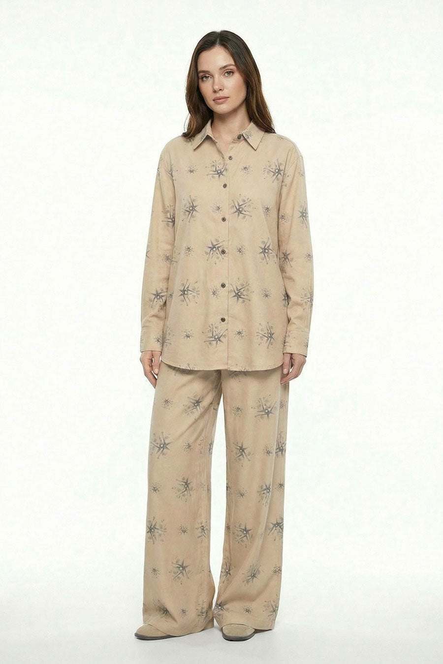 Beige Auralith Printed Wide Pants