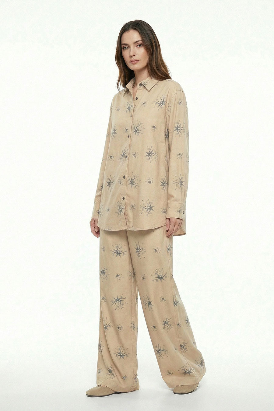 Beige Auralith Printed Wide Pants