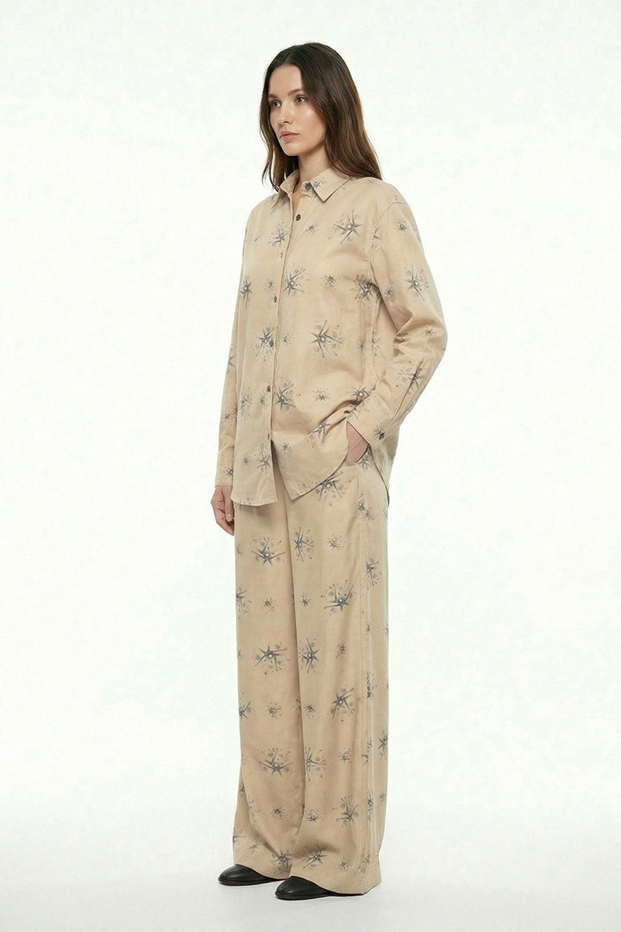 Beige Auralith Printed Wide Pants