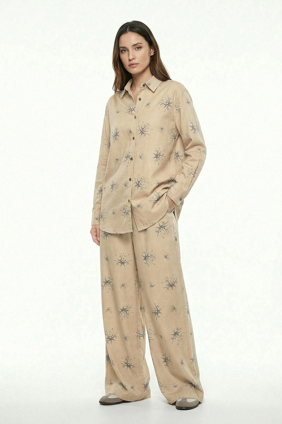 Beige Auralith Printed Wide Pants