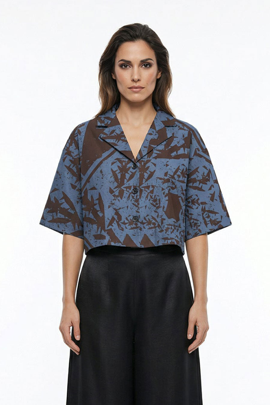 Blue Cosmic Chaos Printed Cropped Shirt