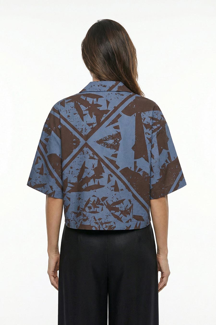 Blue Cosmic Chaos Printed Cropped Shirt