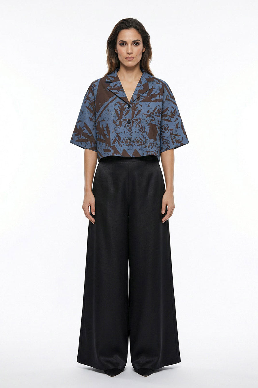 Blue Cosmic Chaos Printed Cropped Shirt