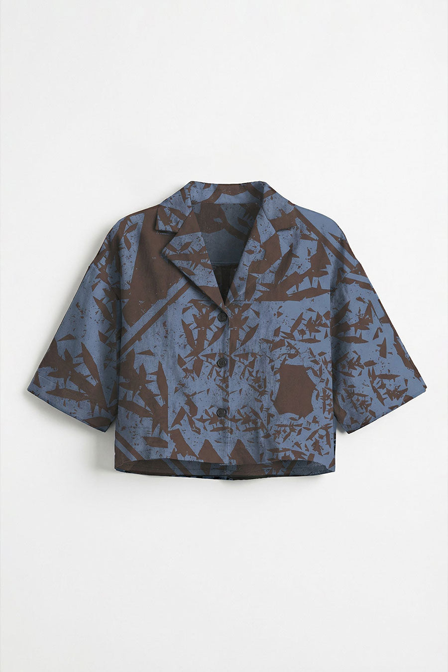 Blue Cosmic Chaos Printed Cropped Shirt