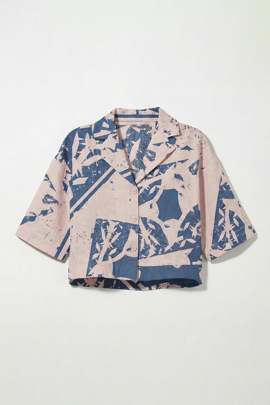 Blue-Beige Cosmic Chaos Printed Cropped Shirt