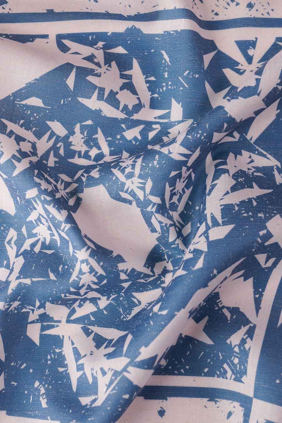 Blue-Beige Cosmic Chaos Printed Cropped Shirt