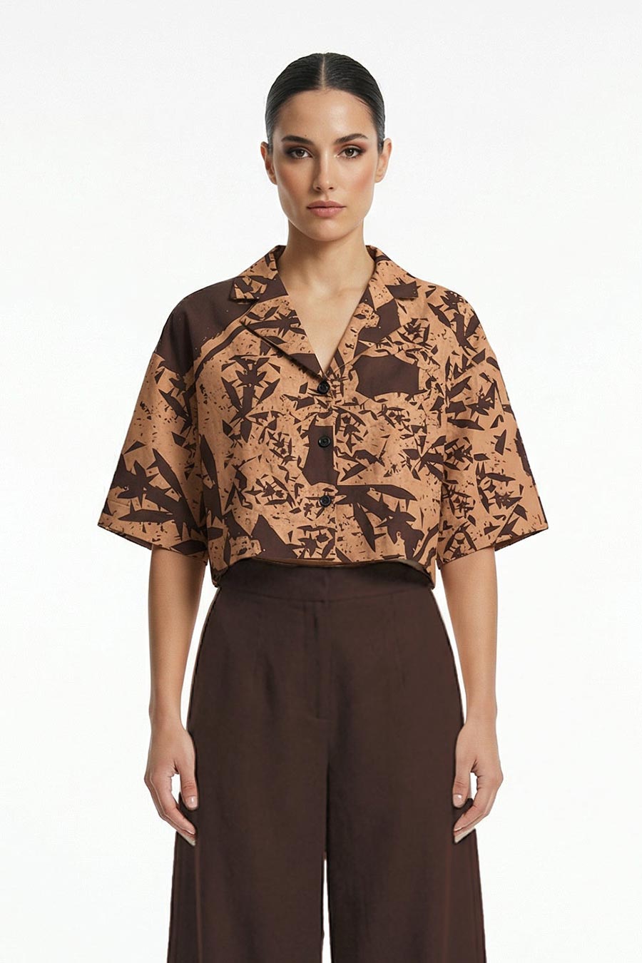 Yellow Cosmic Chaos Printed Cropped Shirt