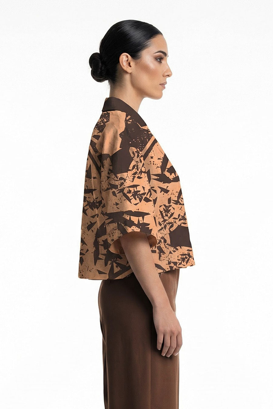 Yellow Cosmic Chaos Printed Cropped Shirt