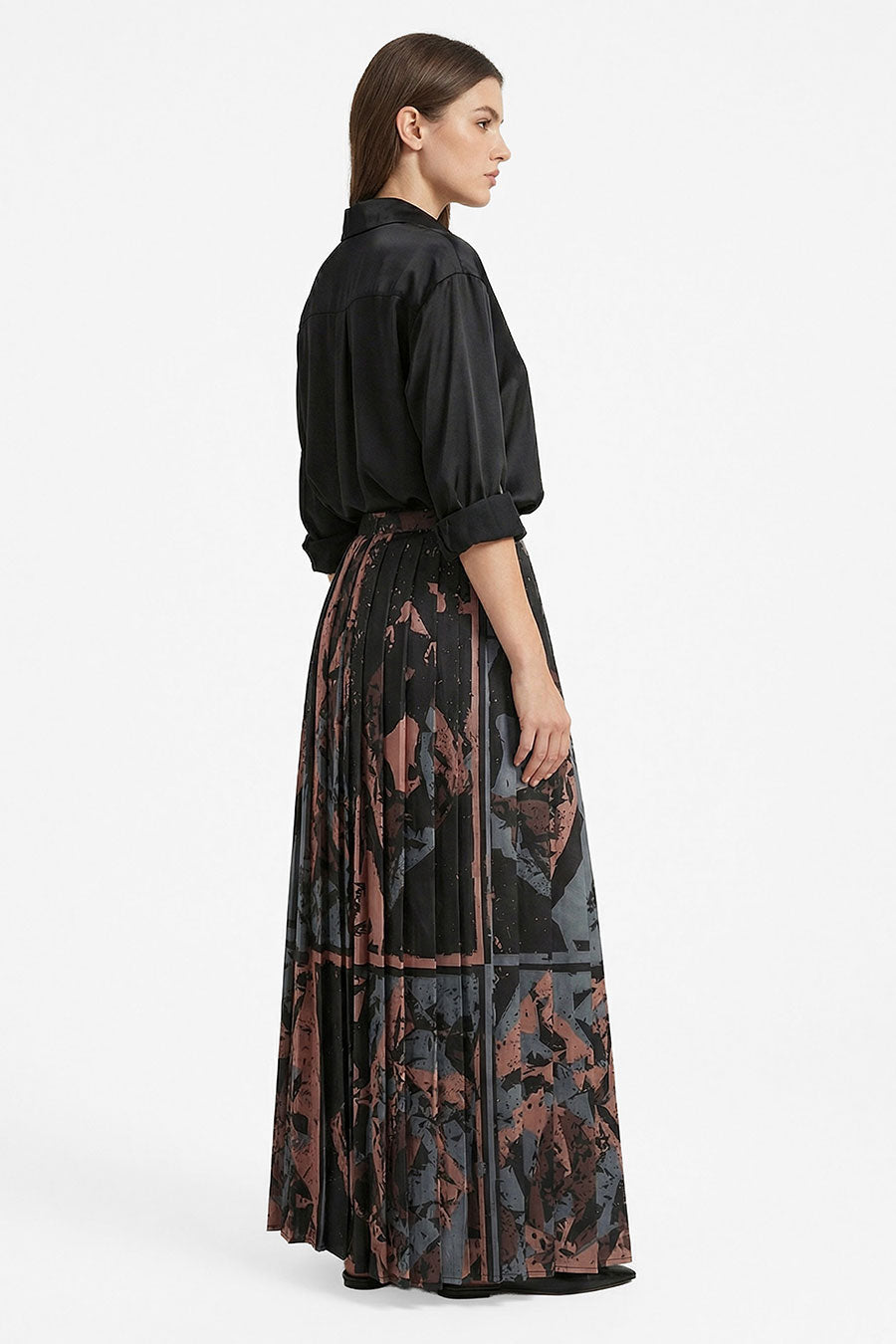 Black Cosmic Chaos Printed Pleated Skirt