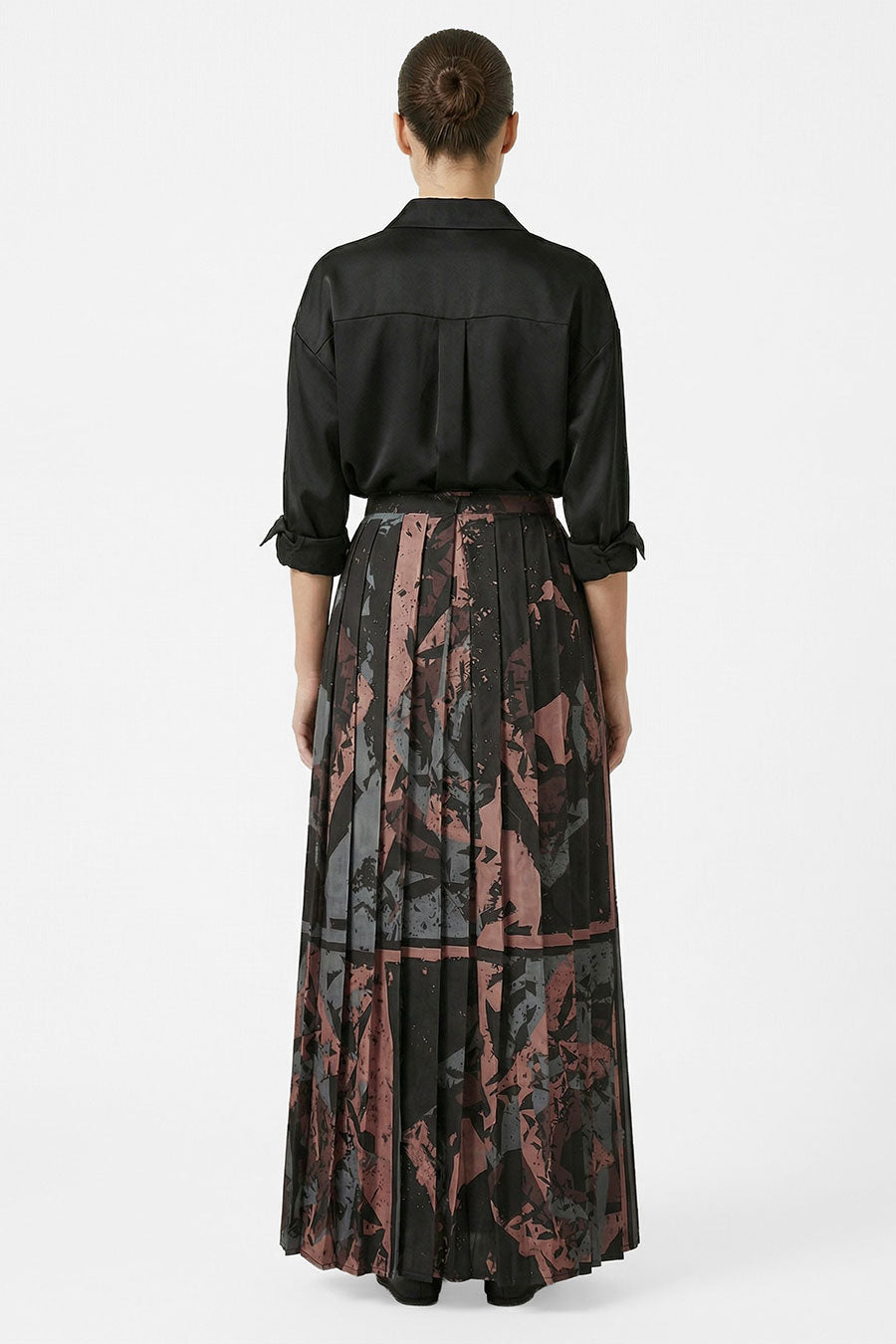 Black Cosmic Chaos Printed Pleated Skirt