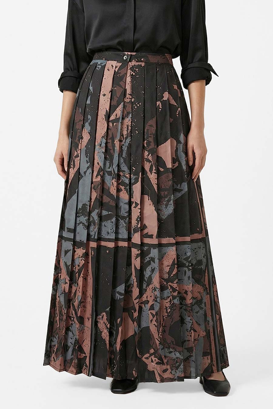 Black Cosmic Chaos Printed Pleated Skirt