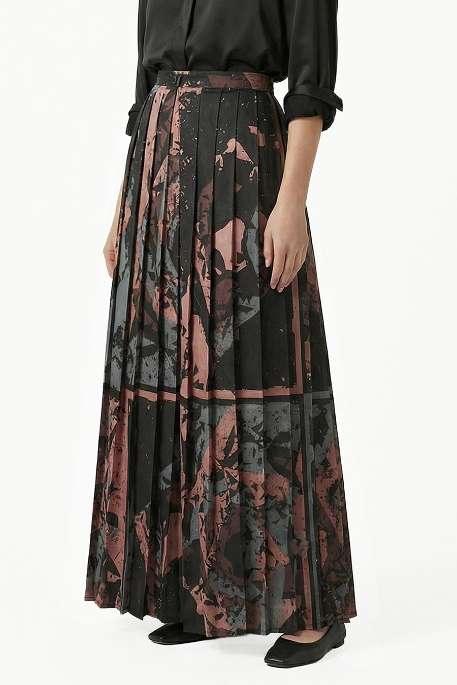 Black Cosmic Chaos Printed Pleated Skirt