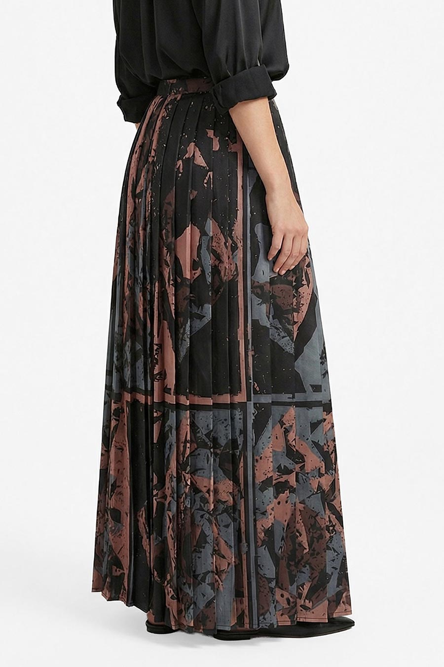 Black Cosmic Chaos Printed Pleated Skirt