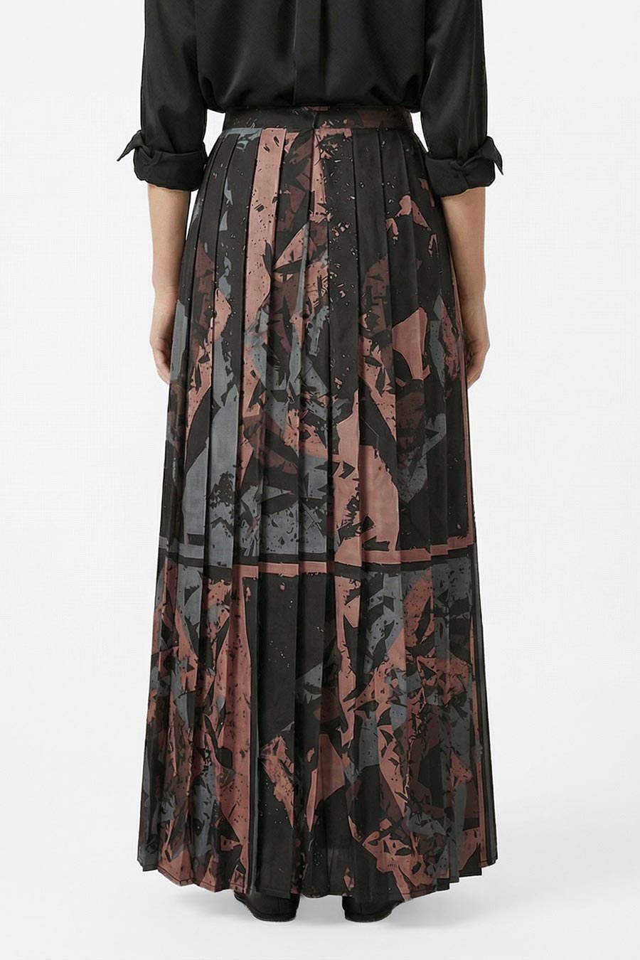 Black Cosmic Chaos Printed Pleated Skirt