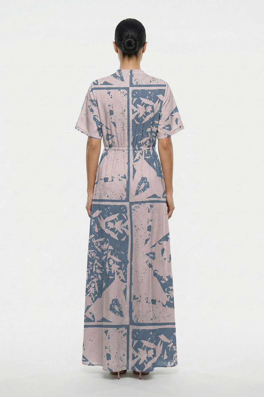 Beige-Blue Cosmic Chaos Printed Maxi Dress