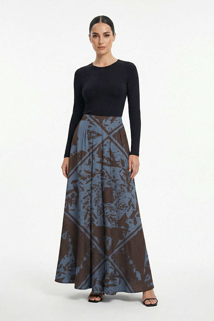 Blue-Black Cosmic Chaos Printed Skirt