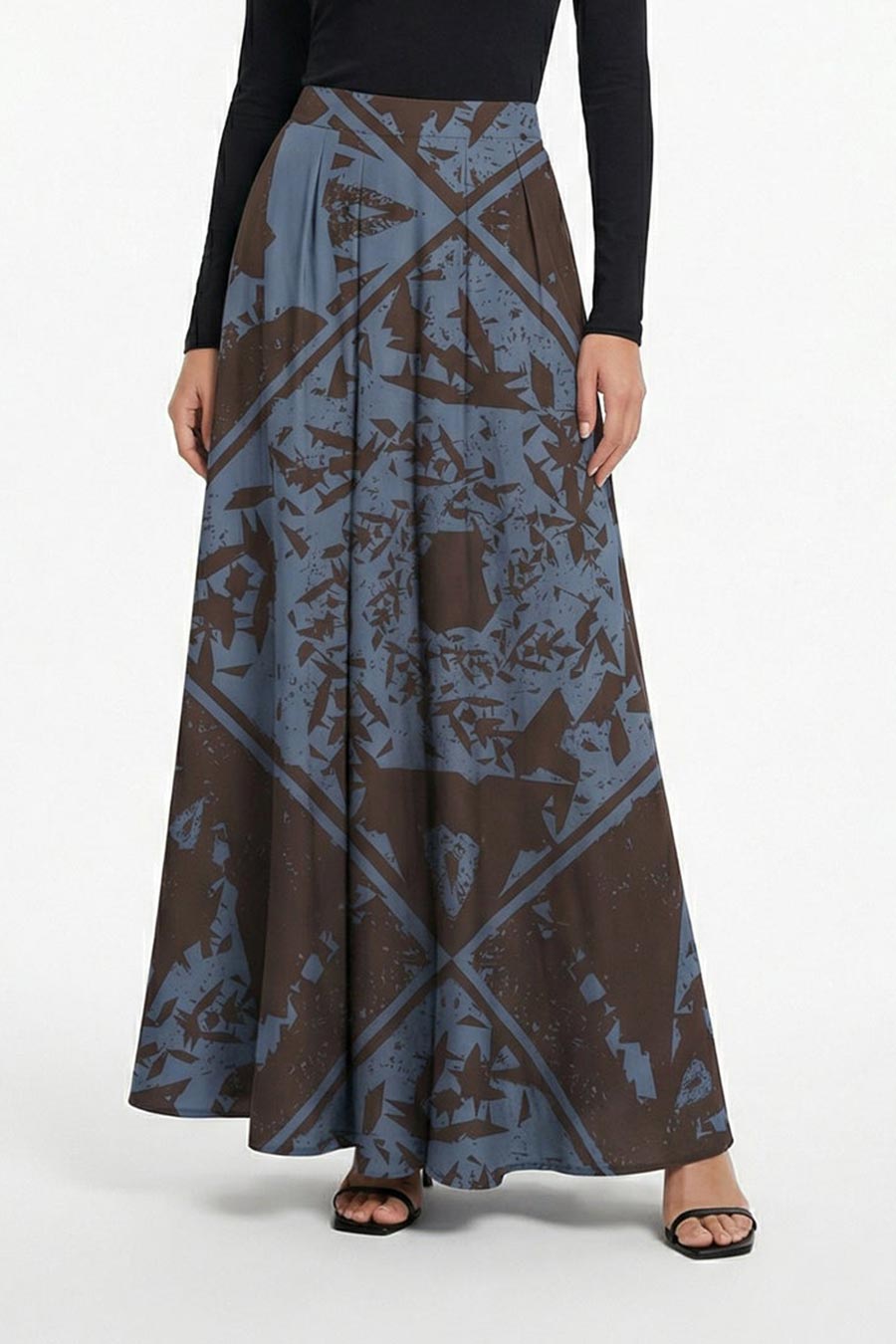 Blue-Black Cosmic Chaos Printed Skirt