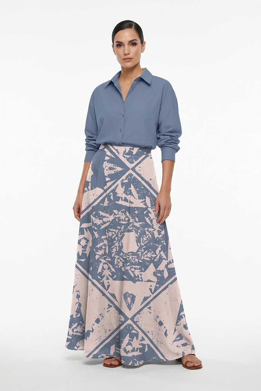 Beige-Blue Cosmic Chaos Printed Skirt