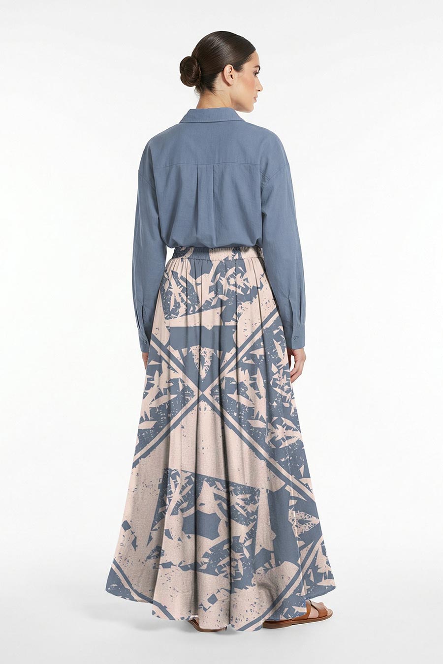 Beige-Blue Cosmic Chaos Printed Skirt