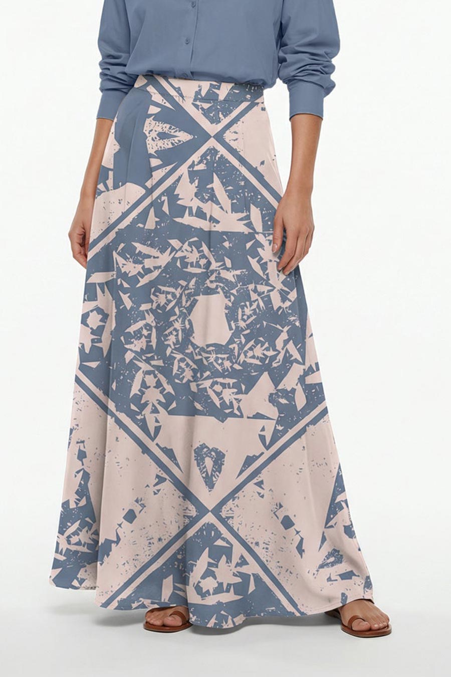 Beige-Blue Cosmic Chaos Printed Skirt