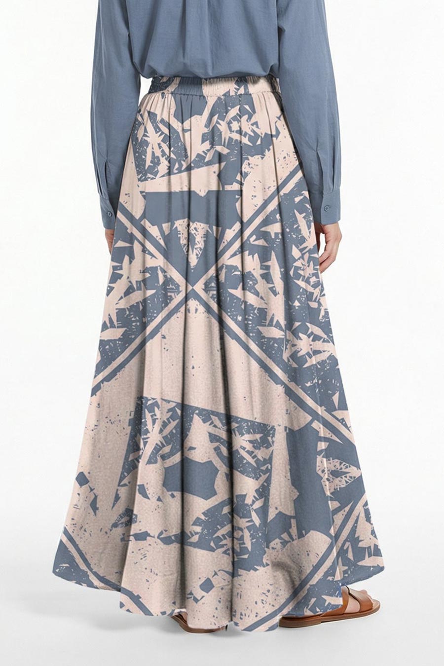 Beige-Blue Cosmic Chaos Printed Skirt