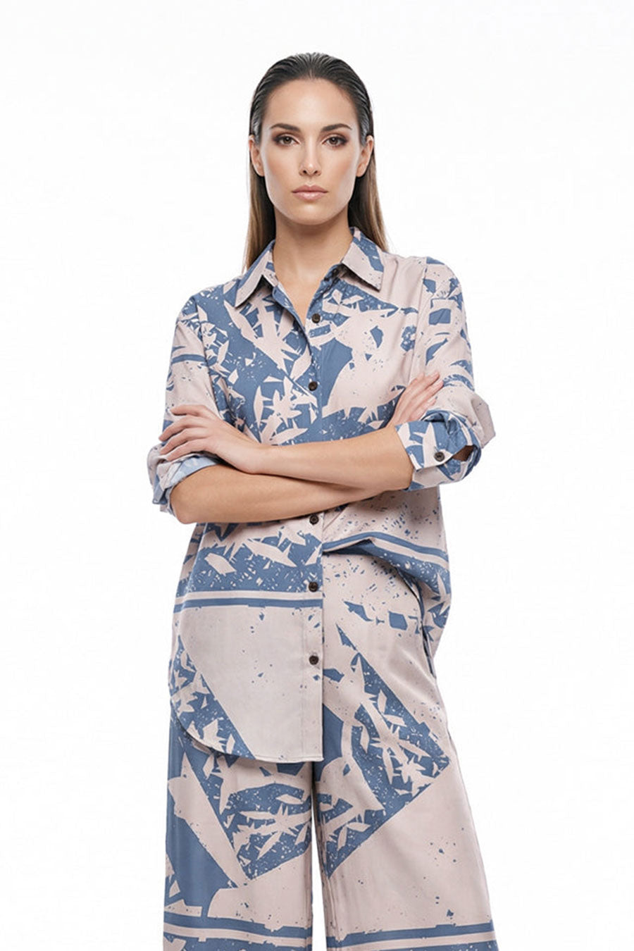 Beige-Blue Cosmic Chaos Printed Shirt