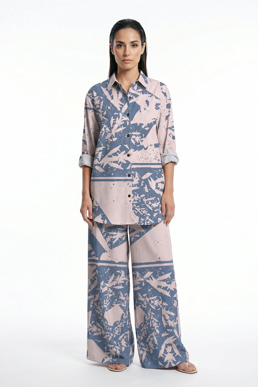 Beige-Blue Cosmic Chaos Printed Shirt