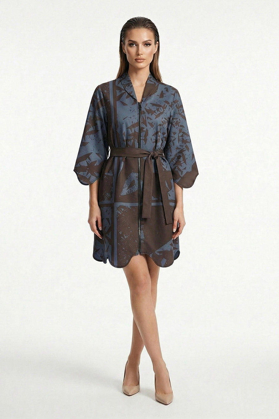 Black-Blue Cosmic Chaos Printed Short Dress