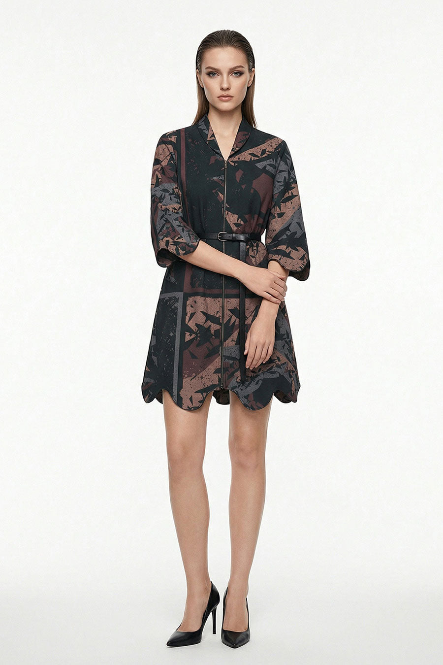 Black Cosmic Chaos Printed Short Dress