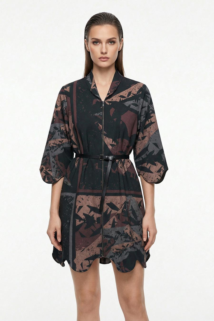 Black Cosmic Chaos Printed Short Dress