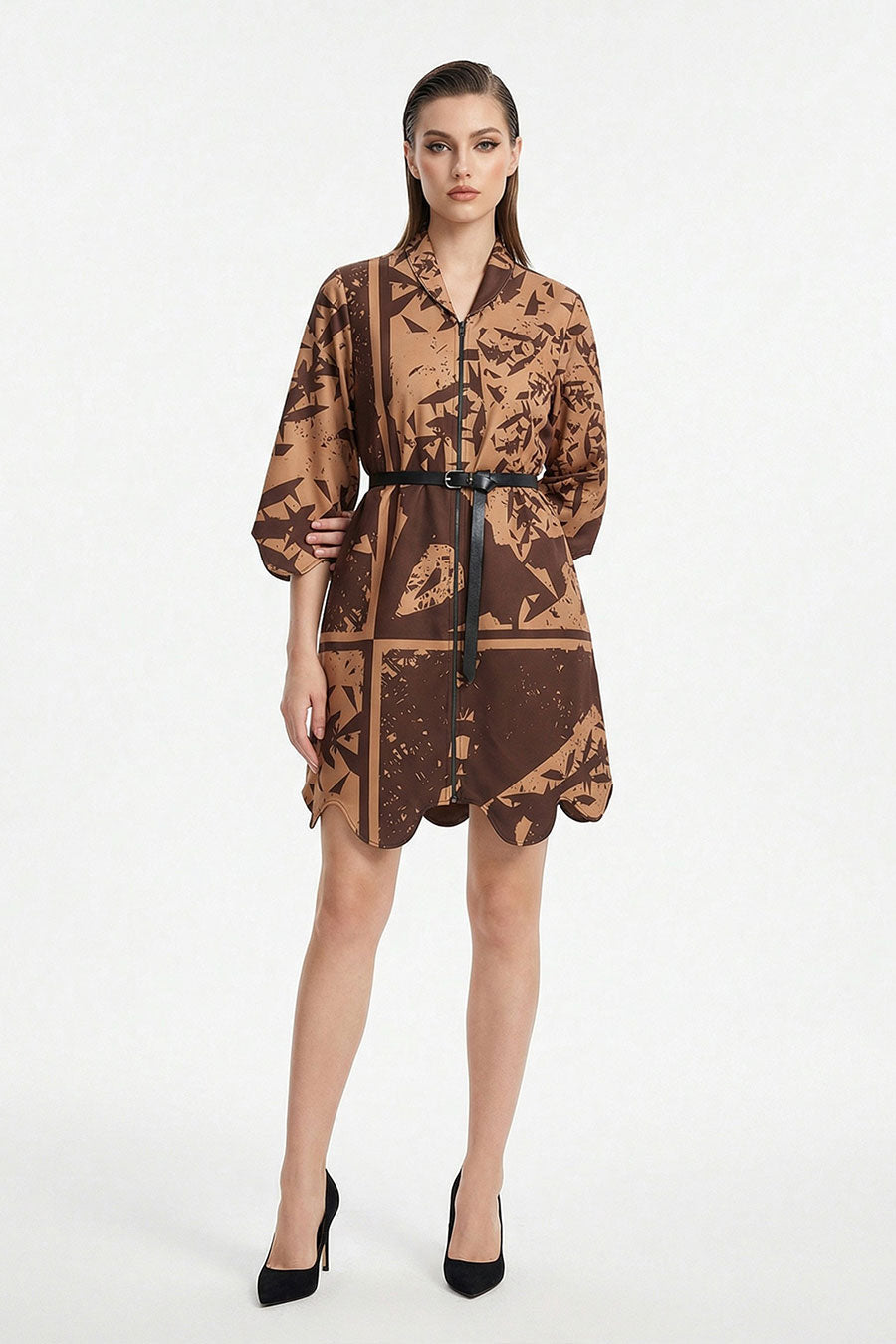Yellow Cosmic Chaos Printed Short Dress