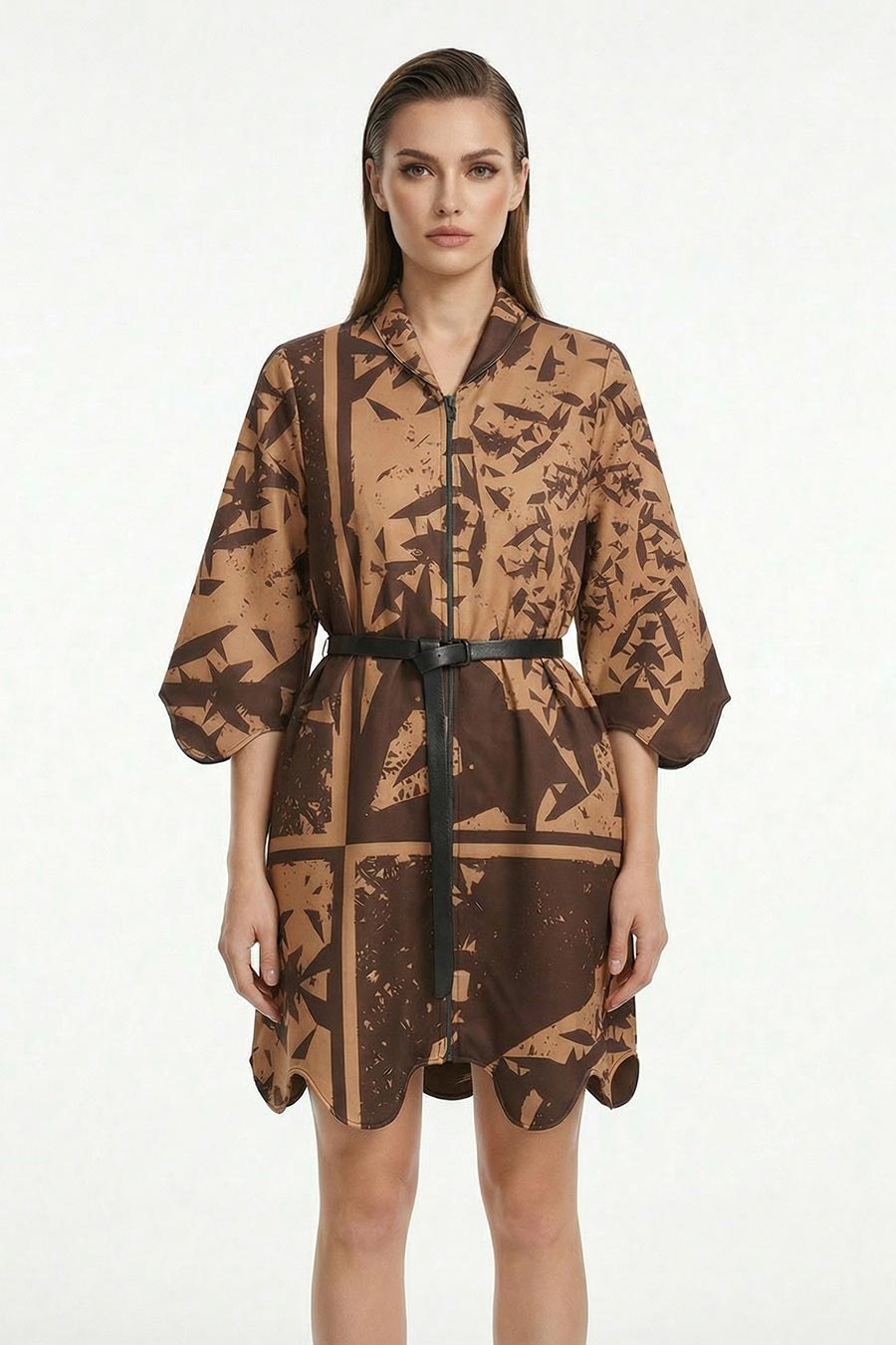 Yellow Cosmic Chaos Printed Short Dress