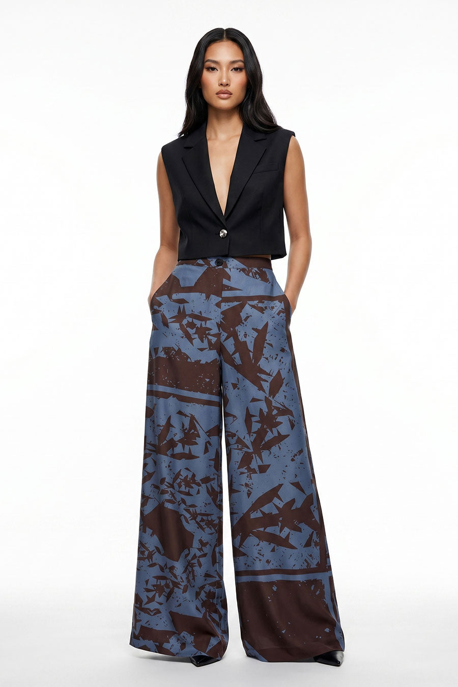 Black-Blue Cosmic Chaos Printed Wide Pants