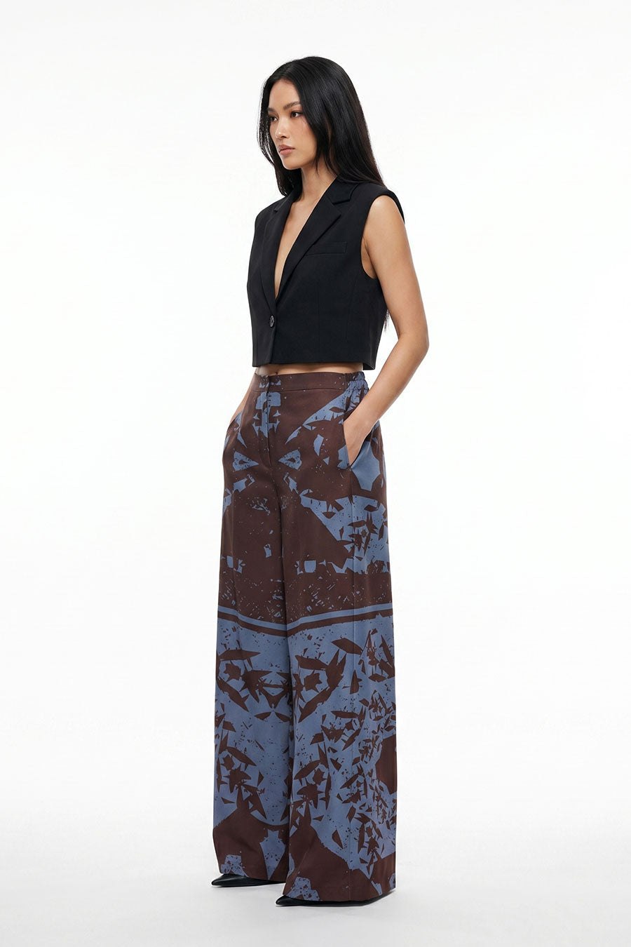 Black-Blue Cosmic Chaos Printed Wide Pants