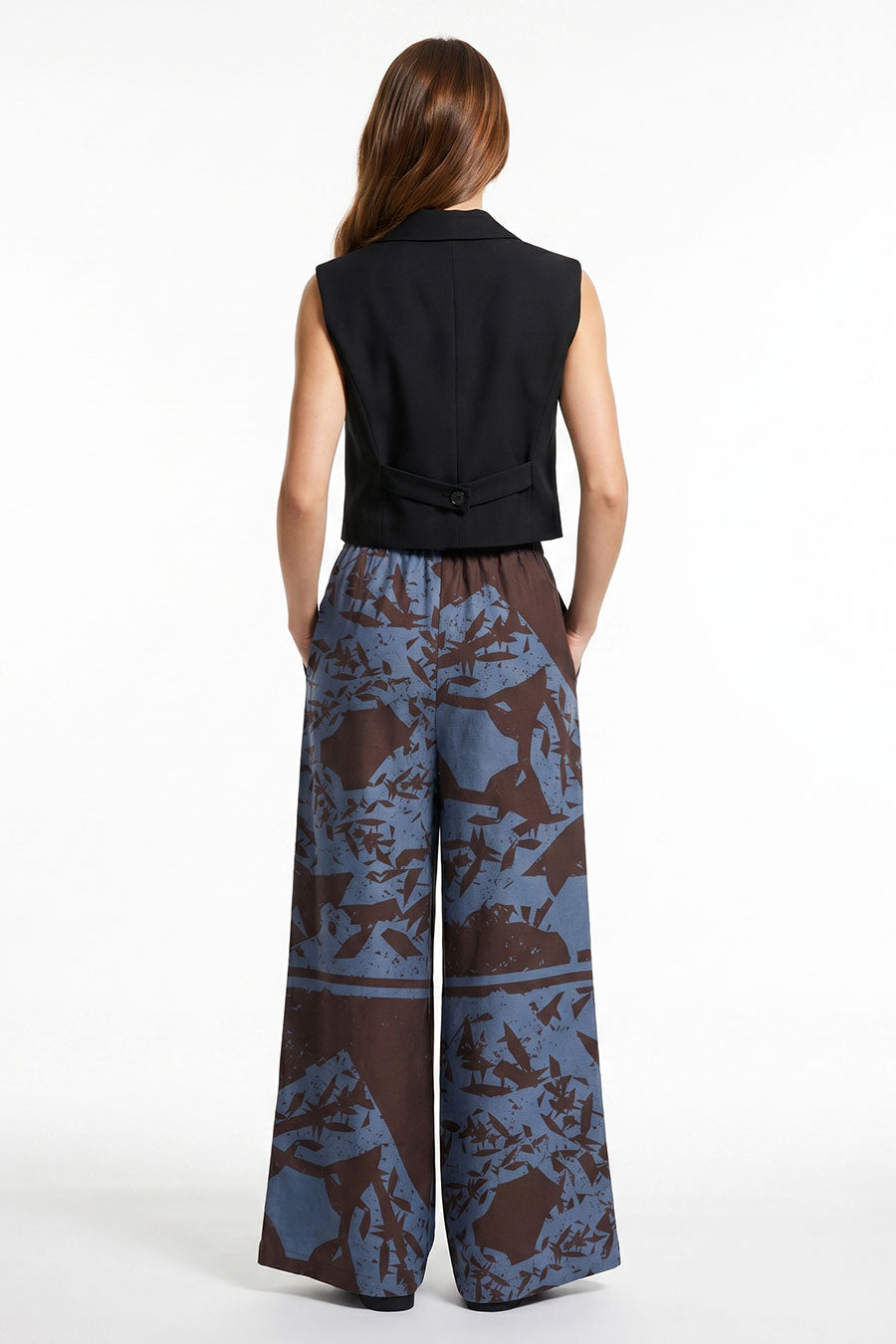 Black-Blue Cosmic Chaos Printed Wide Pants