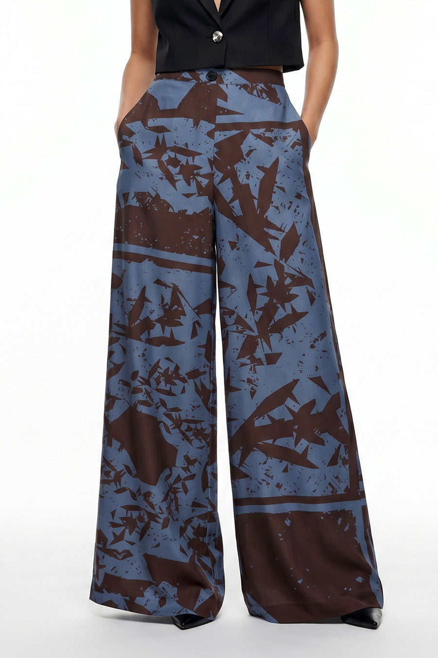 Black-Blue Cosmic Chaos Printed Wide Pants