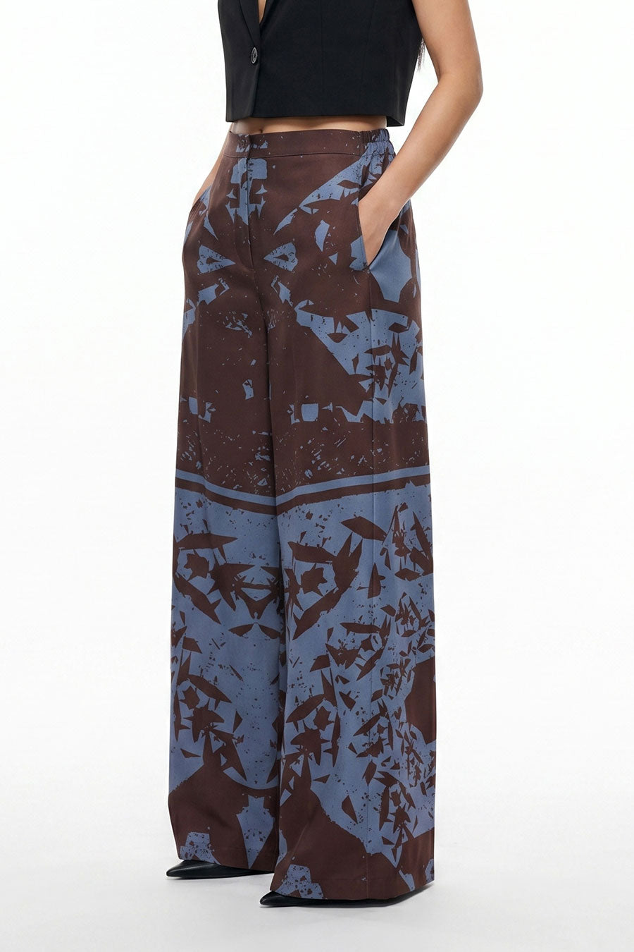 Black-Blue Cosmic Chaos Printed Wide Pants