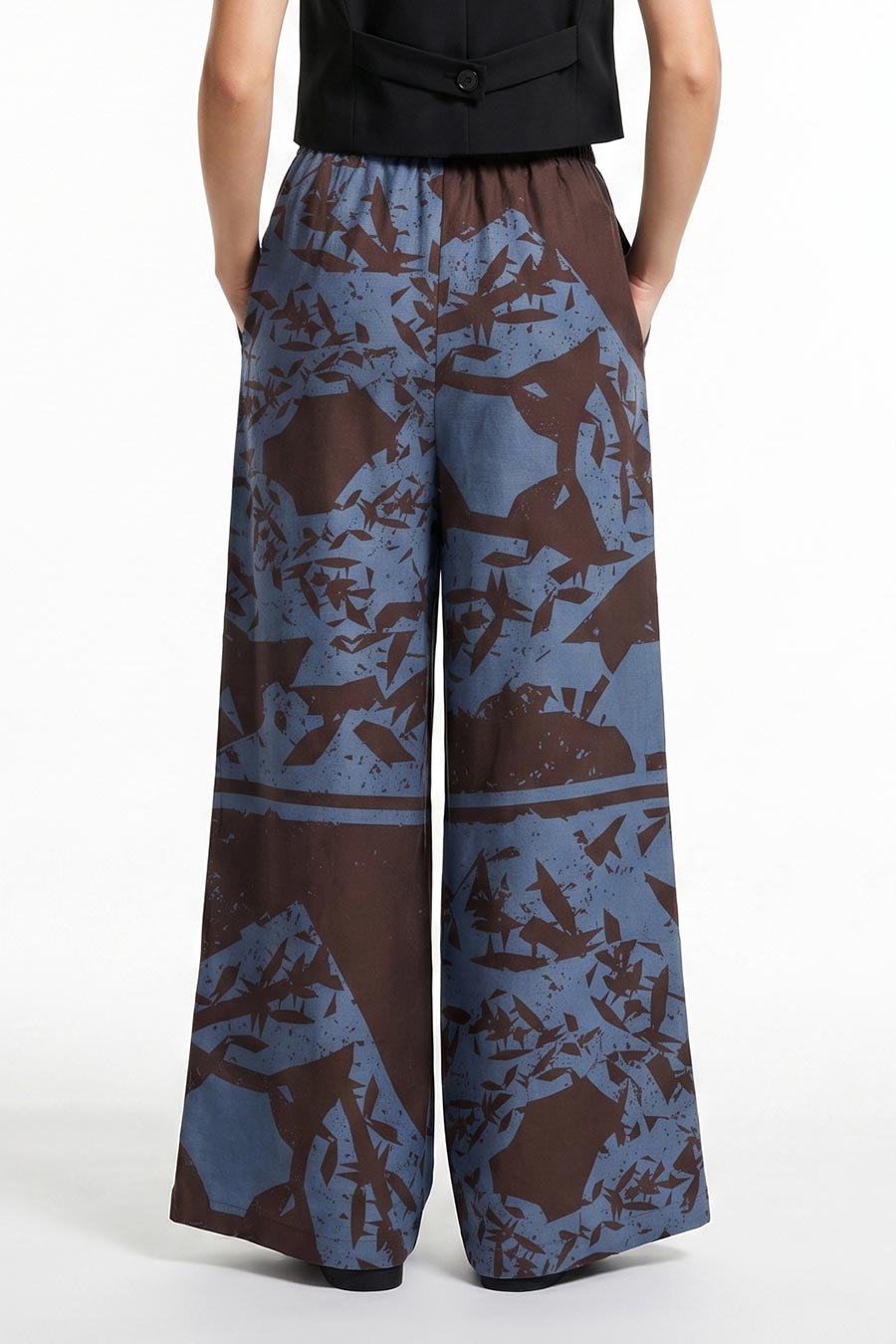 Black-Blue Cosmic Chaos Printed Wide Pants
