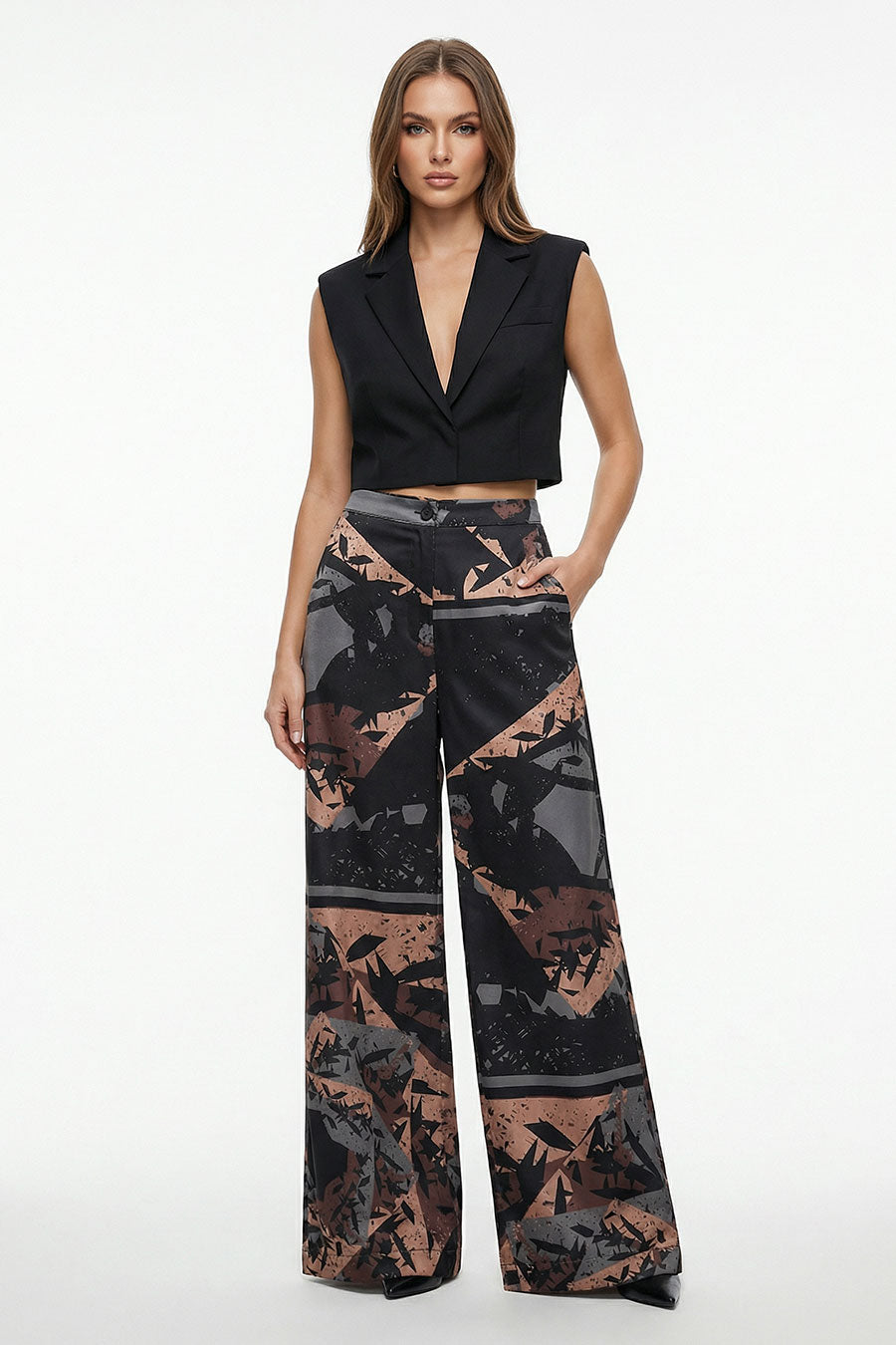 Black Cosmic Chaos Printed Wide Pants