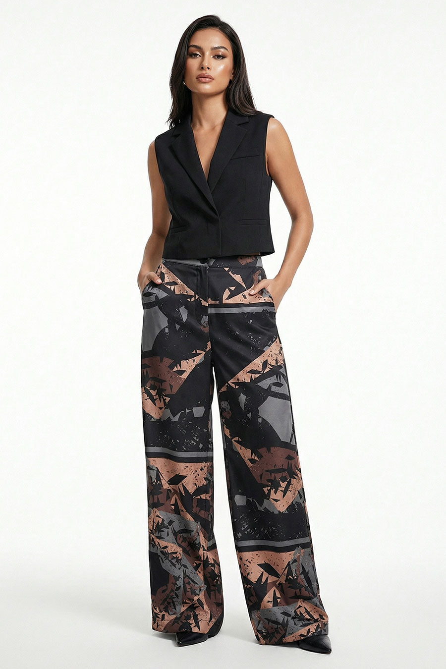 Black Cosmic Chaos Printed Wide Pants